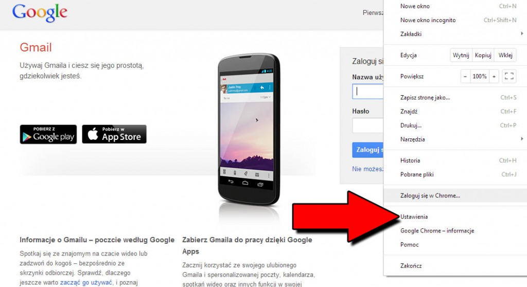 google chrome ustawienia
